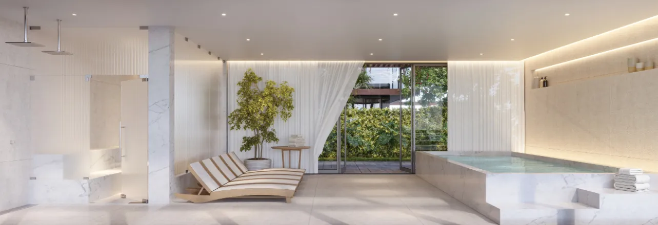 Spa com hidromassagem, sauna e espaço repouso. Arte Wave Calper 1 quarto 33 m2 Spa com hidromassagem, sauna e espaço repouso. Arte Wave Calper 1 quarto 33 m2